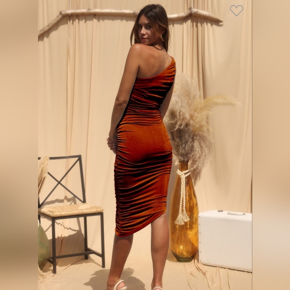 Endless Blu Ruched One Shoulder Dress In Cardamom Size Small - Picture 3 of 7